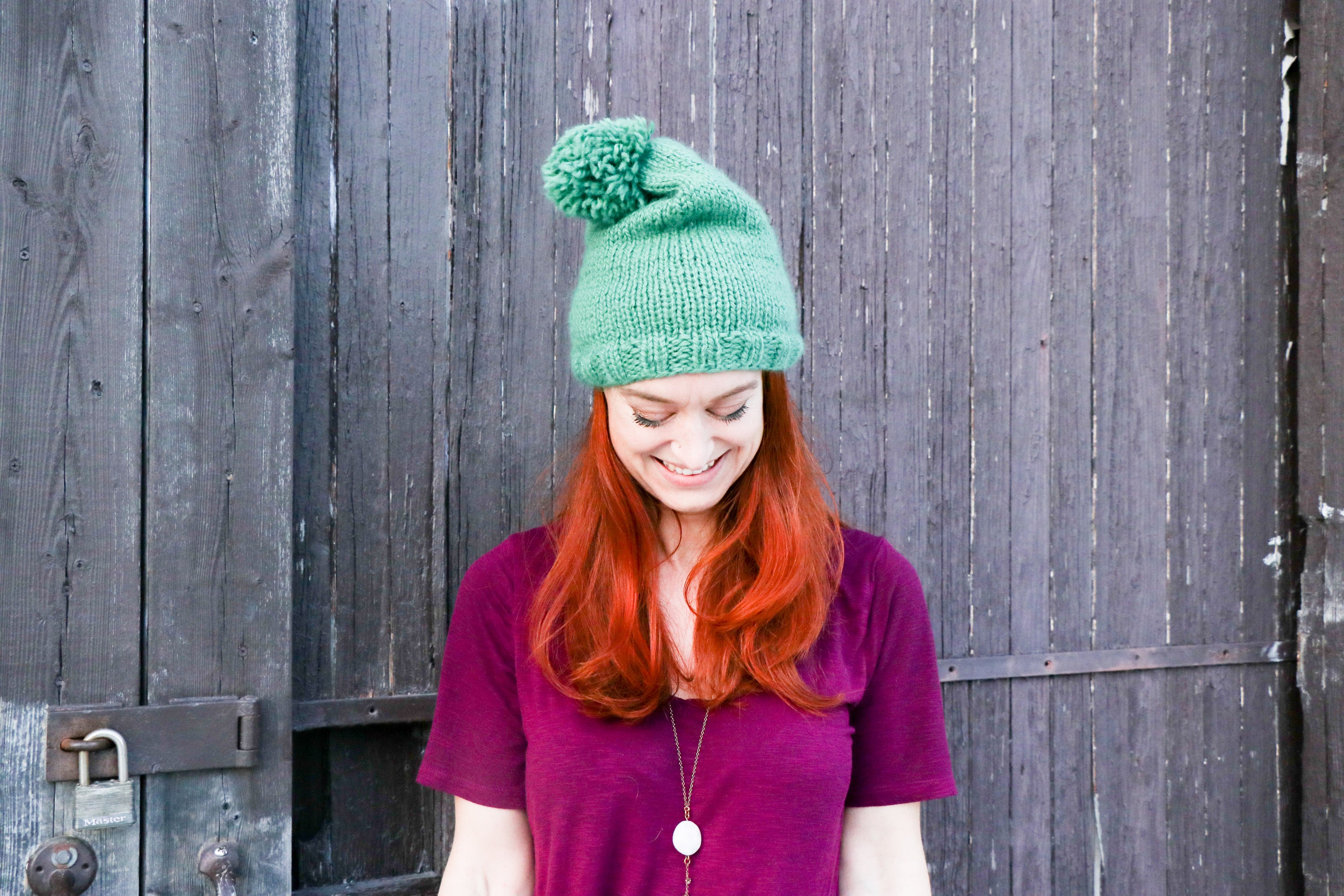 The Pip : Hand Knit Slouchy Hat with Pom Pom
