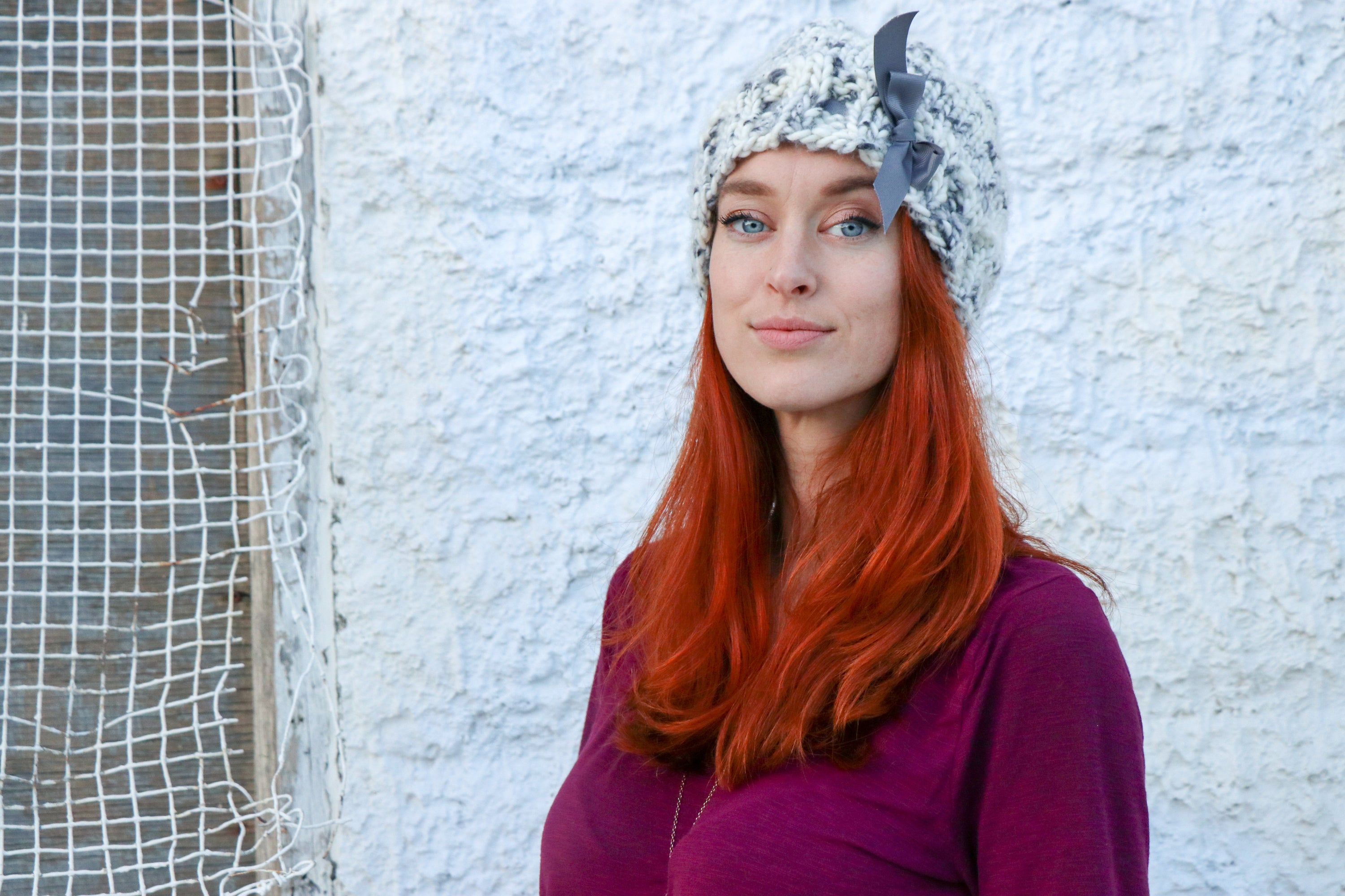The Daisy : Hand Knit Slouchy Hat with Ribbon